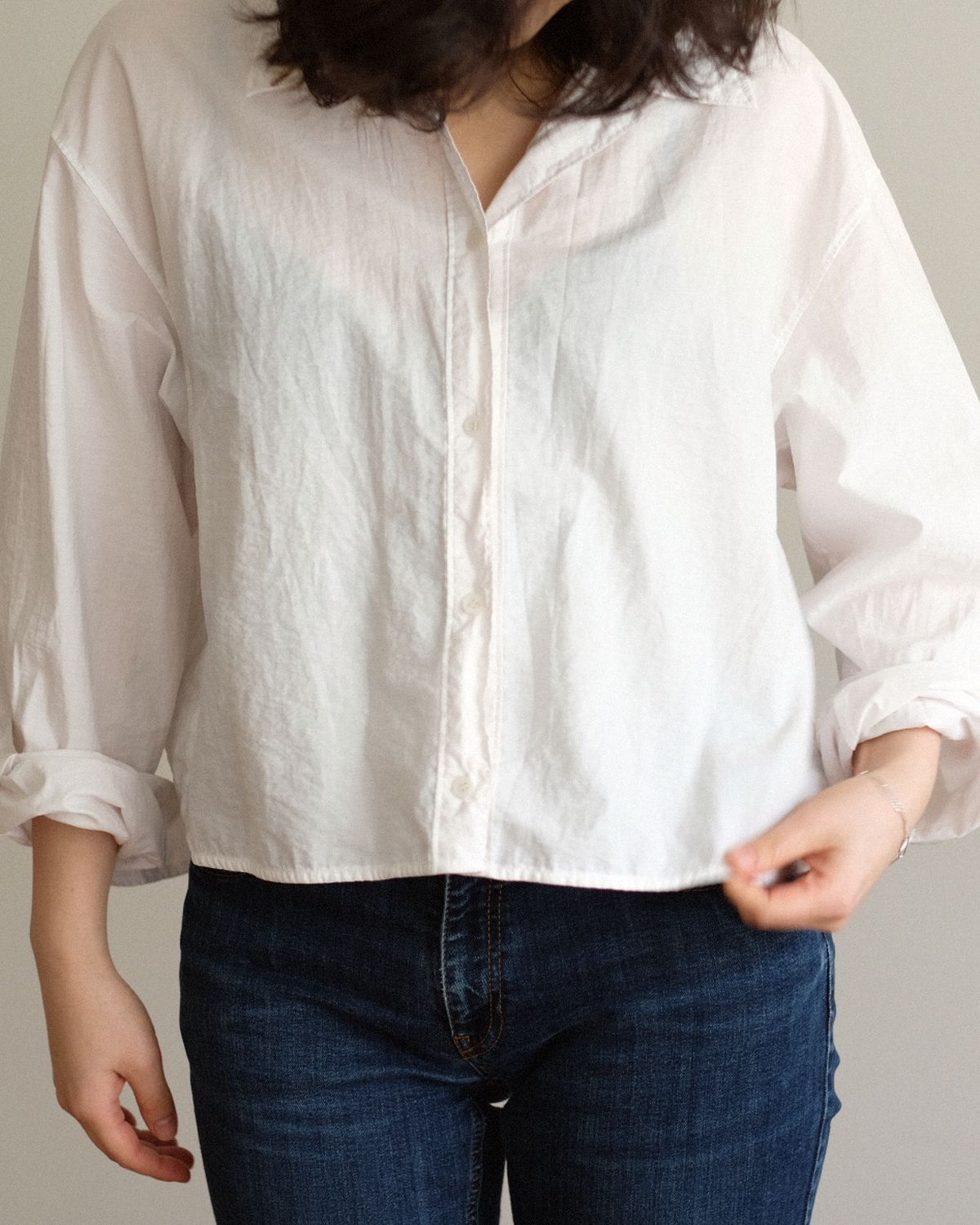 The same shirt, fully down — nothing shows